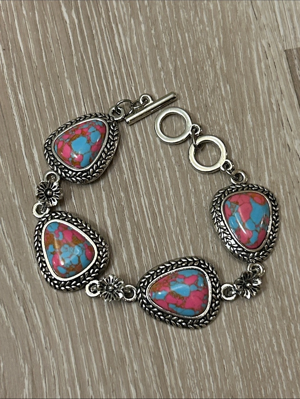 Silver Toned Cotton Candy Turquoise Inspired Fashion Bracelet